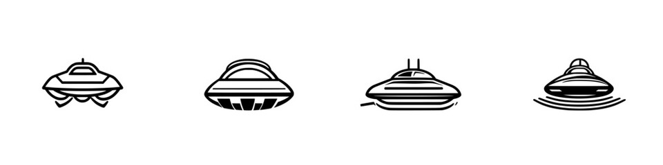 Fototapeta premium Vector illustration of different UFO designs representing alien spacecraft from various perspectives