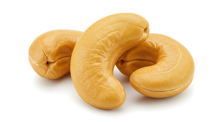 Close-Up of Golden Brown Cashew Nuts Isolated on White Background Macro Detailed Studio Shot