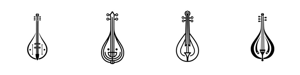 Various string instruments displayed as vector illustrations showcasing unique designs and styles in a simple format