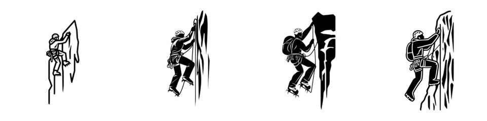 Fototapeta premium Illustration of a climber ascending rocky terrain with various climbing techniques and gear