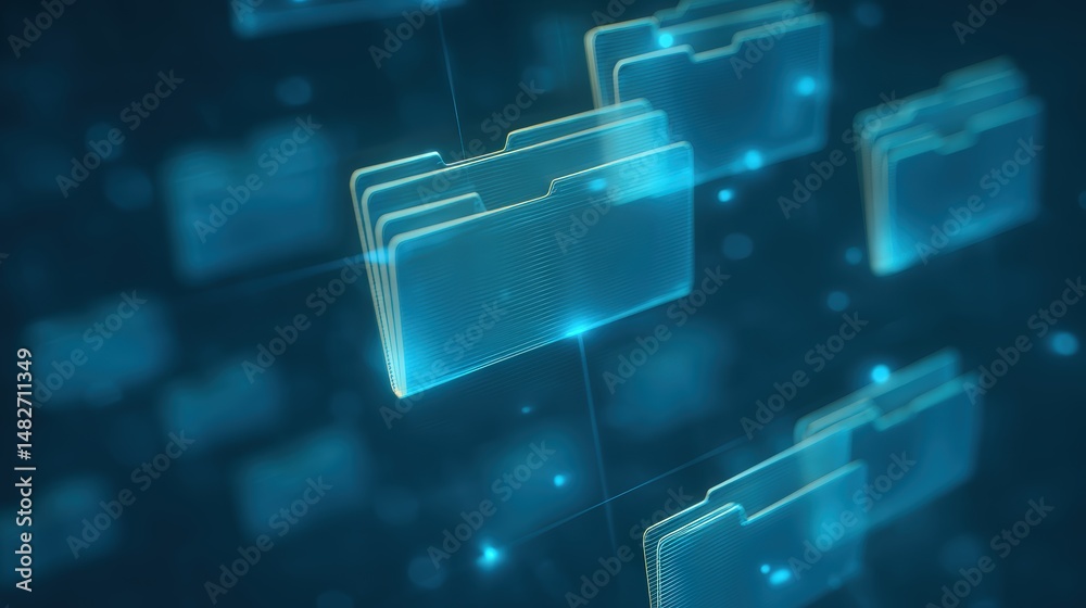 Poster abstract network grid with files and folders, futuristic software interface, digital document manage