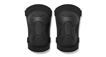 Pair of sports knee pads in black, placed flat on white background