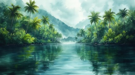 Obraz premium Lush tropical paradise waterway