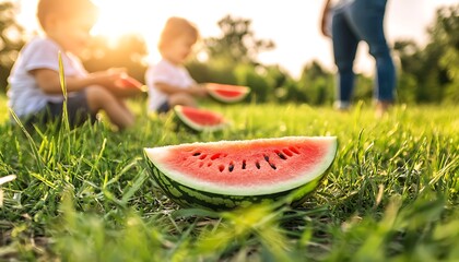 Kids enjoying watermelon outdoors