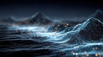 Fototapeta premium A 3D hologram of AI data flowing across a digital landscape, symbolizing the evolution of technology.