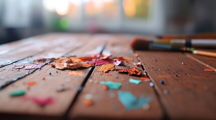Naklejka premium Paint splatters on a wooden table
