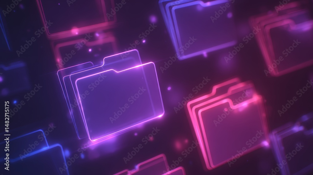 Poster abstract network grid with files and folders, futuristic software interface, digital document manage
