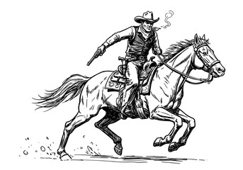 Fototapeta premium Intense Cowboy: Pen & Ink Western Horseback Ride