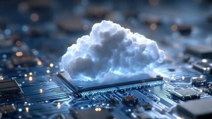 Close-up of AI systems processing vast amounts of digital data in a secure cloud computing environment