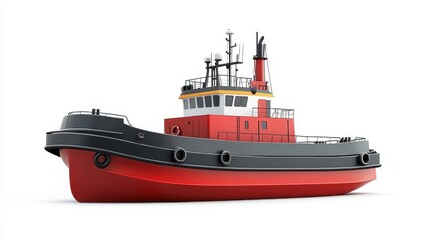 Fototapeta premium A tugboat clipart, port assistance element, 3D illustration, navy and red, isolated on white background
