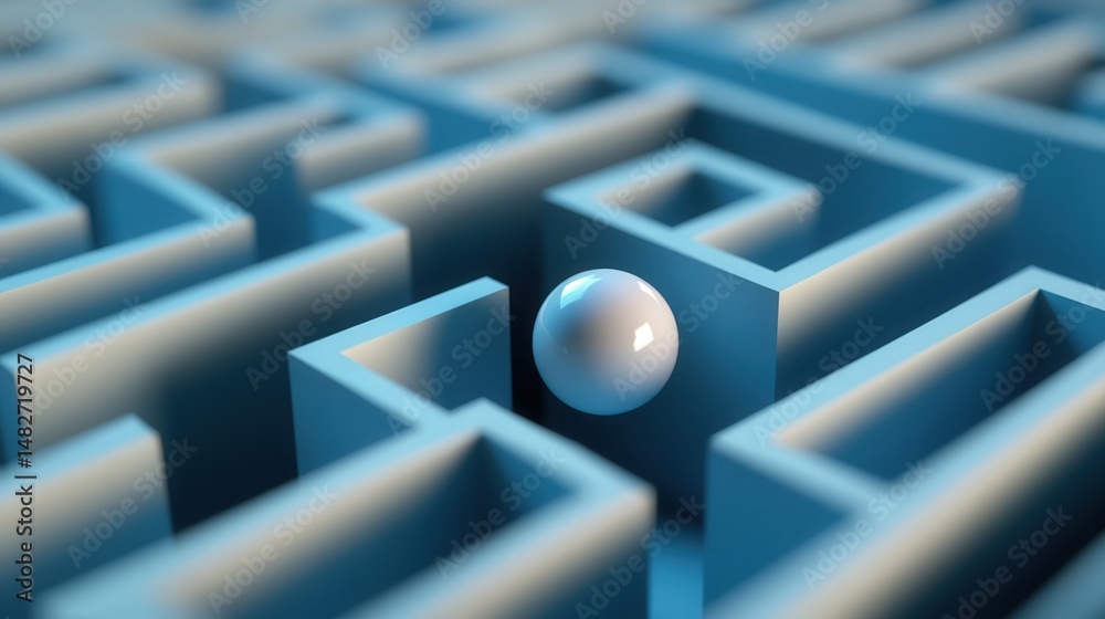 Poster rolling ball navigating steep slopes and tight spaces to find the exit