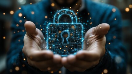 GDPR Data Protection Privacy Concept with Businessman and Padlock Icon on Blue Background