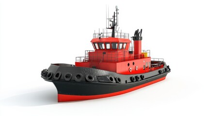 Naklejka premium A tugboat clipart, port assistance element, 3D illustration, navy and red, isolated on white background