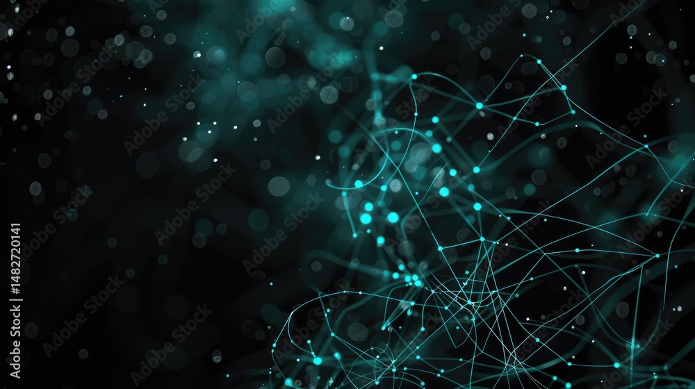 Poster abstract picture turquoise light particle with digital technology style design connecting in digital