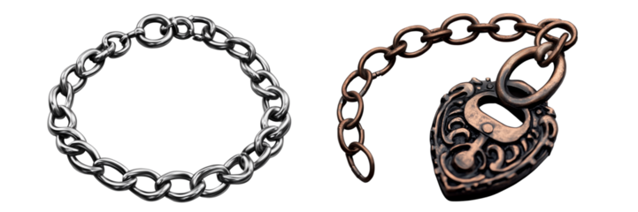 Set of a chain with padlock, isolated on transparent background.