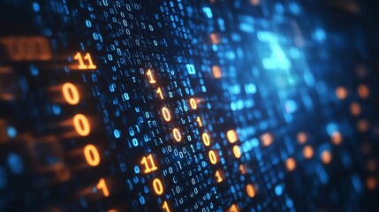 Binary Code Background for Software Programming Concept, Glowing Digital Data in Technological Style with Copy Space