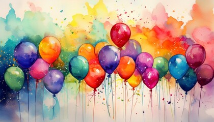 of colorful balloons watercolor for a pride month theme