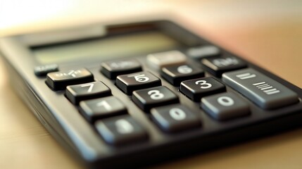 calculator showcasing its clear and detailed design, including the number pad and digital screen, against a neutral backdrop.
