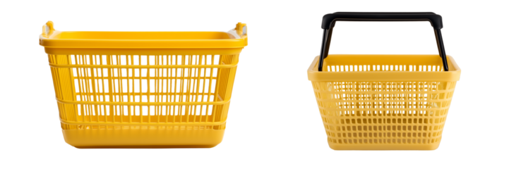 Set of a Illustration of a beige plastic shopping basket, isolated on transparent background.