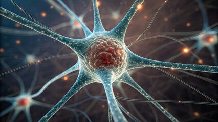 Alzheimer and Neurology concept , Neurons with intricate connections and glowing synapses create captivating view of brain