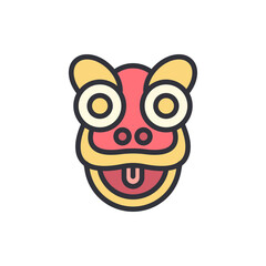 Playful Chinese Lion Dance Head Mascot On Transparent Background