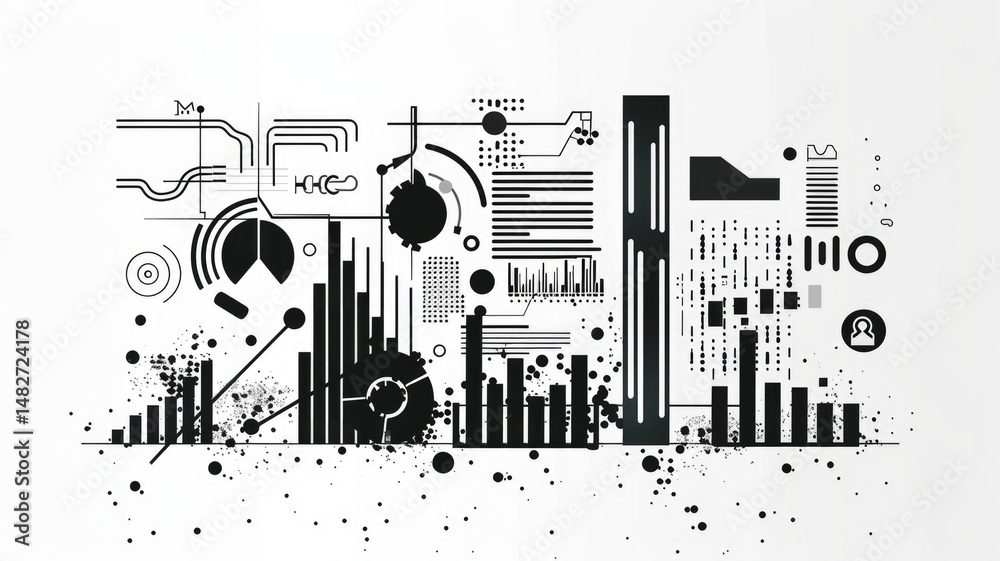 Poster abstract picture black color mixing with white tone create surreal scene. energetic of geometric pat