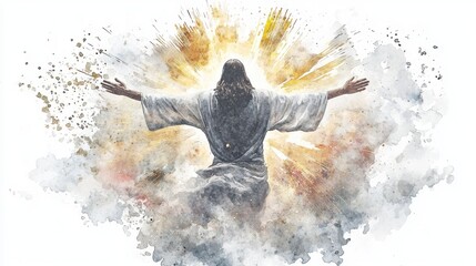 A figure surrounded by a celestial glow representing the spiritual journey of transcendence and divine connection