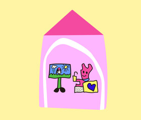 creativity illustrations of dog watching TV drinking juice in the house.