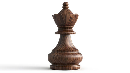 Chess Queen Piece With Elegant Design And Realistic Wood Texture On White Background.