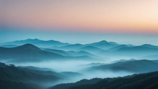 Morning mist-covered mountains, breathtaking natural landscape for travel and tourism concept video, refreshing and calming nature footage.