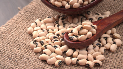 Uncooked black eyed peas. Health food concept.