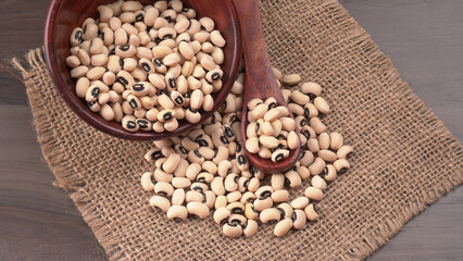 Uncooked black eyed peas. Health food concept.