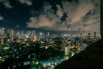 Cinematic view of Mumbai city at night. Mumbai's iconic financial district with this stunning cityscape view. Shot of Mumbai Skyline, high-rise buildings at South Mumbai, Maharashtra India.