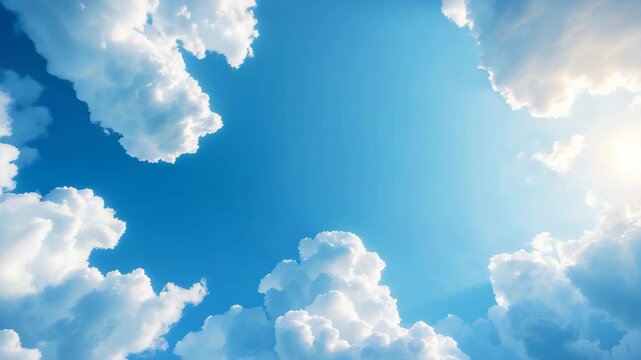 Below view of a blue sky with white clouds. Stretch ceiling design model.