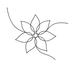 Simple line drawing of a flower with curling stem accents artwork