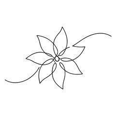 Continuous Line Art Drawing of a Flower Blossom with Decorative Swirls