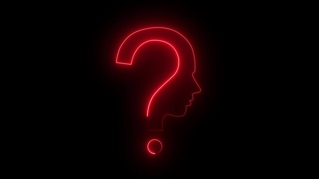 Glowing neon line Human head with question mark icon on black background. Neon glowing question mark with man head icon.