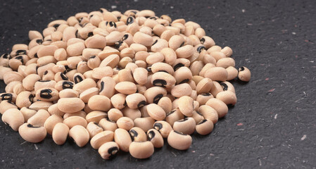 Uncooked black eyed peas. Health food concept.