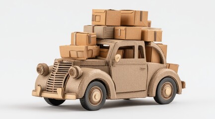 Cardboard Car Loaded with Boxes