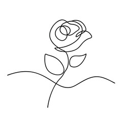 Continuous line art of a rose and background with simple elegance