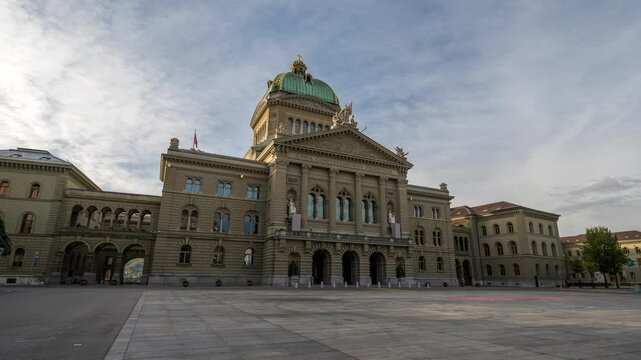 Bern (Berne) Switzerland time lapse city skyline at Bundeshaus The Parliament Building