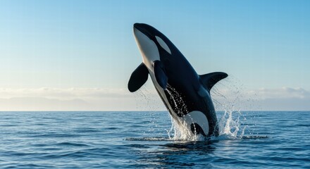 Fototapeta premium A killer whale playing jumping on the ocean