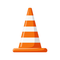 Orange and white striped road safety cone on a stark black background