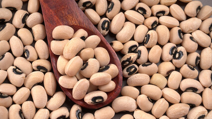 Uncooked black eyed peas. Health food concept.