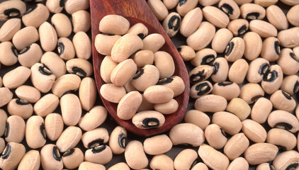 Uncooked black eyed peas. Health food concept.