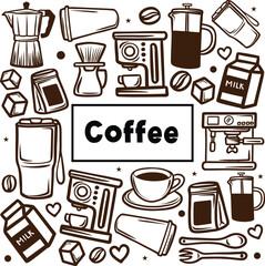 Cute doodle coffee shop element set Perfect for café branding, coffee shop menus, digital content, social media posts, sticker packs, and lifestyle blogs