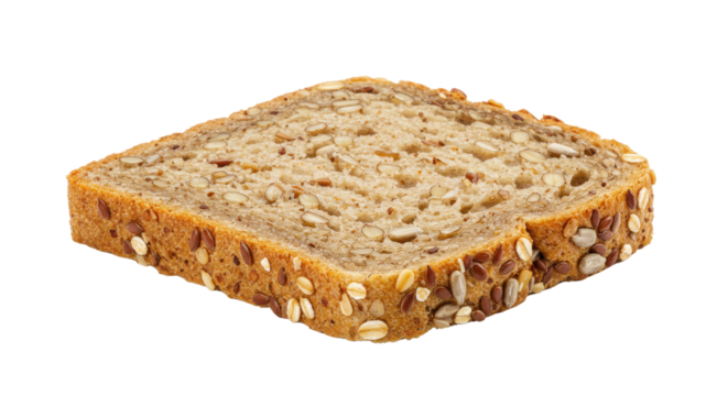 Slice of multigrain bread with seeds isolated PNG with Transparent Background