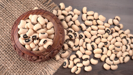 Uncooked black eyed peas. Health food concept.