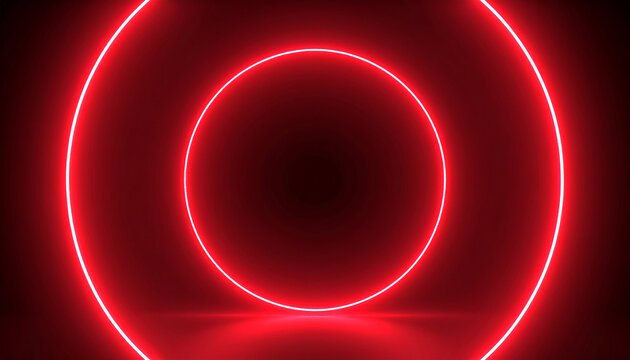 Abstract neon red round shape, glowing frame. Holographic gradient geometric figure. 3D render. - Powered by Adobe