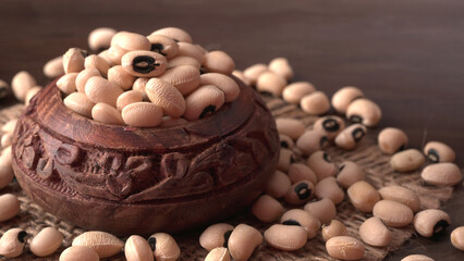 Uncooked black eyed peas. Health food concept.